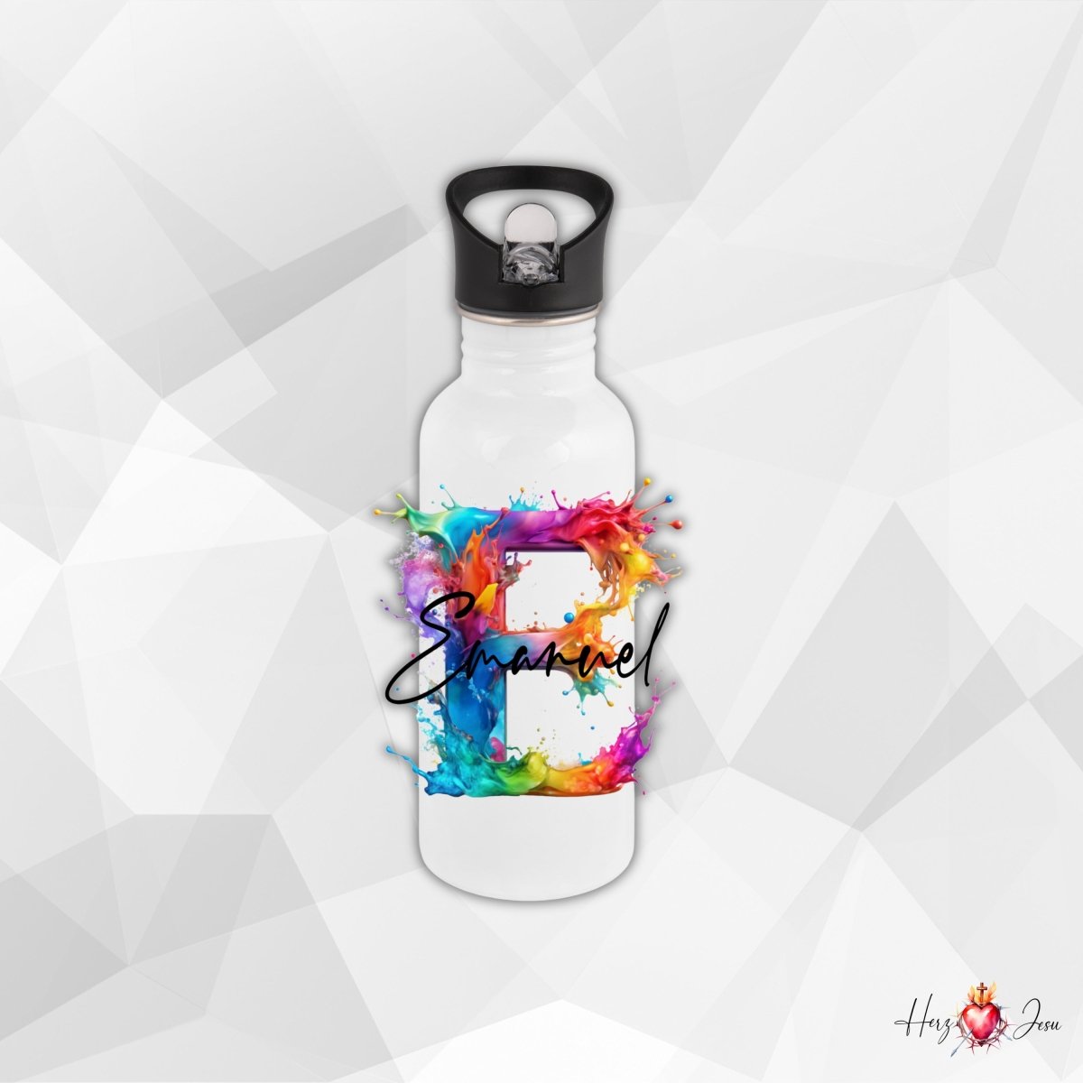 Personalisierte Trinkflasche mit Namen Thermobecher Geburtstag Regenbogen_0025E - Herz Jesu