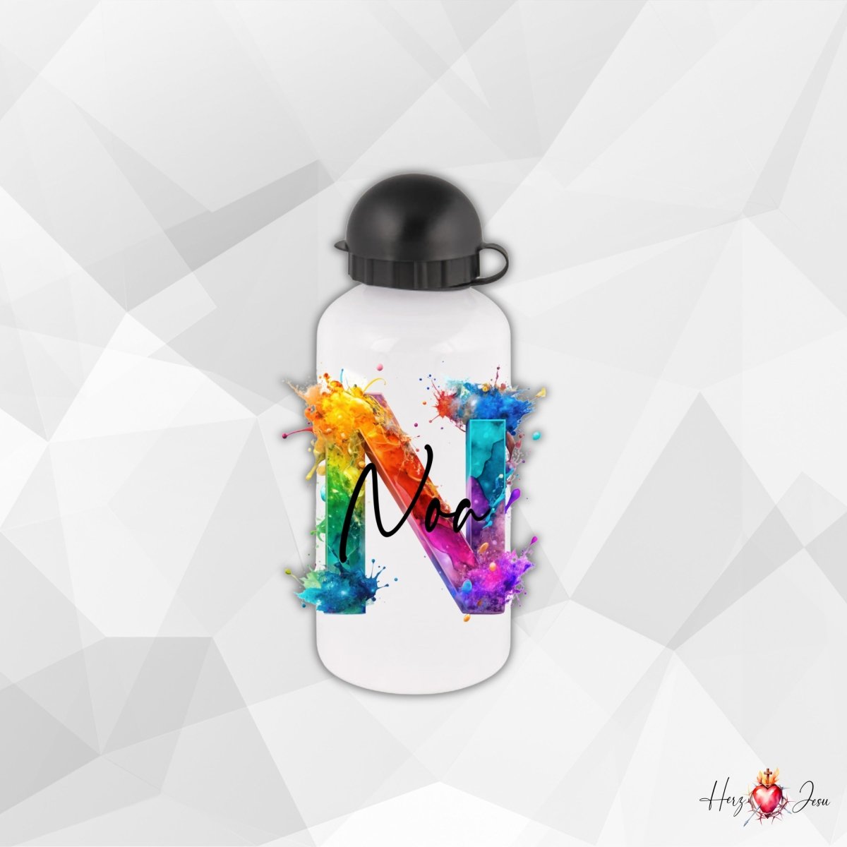 Personalisierte Trinkflasche mit Namen Thermobecher Geburtstag Regenbogen_0025E - Herz Jesu