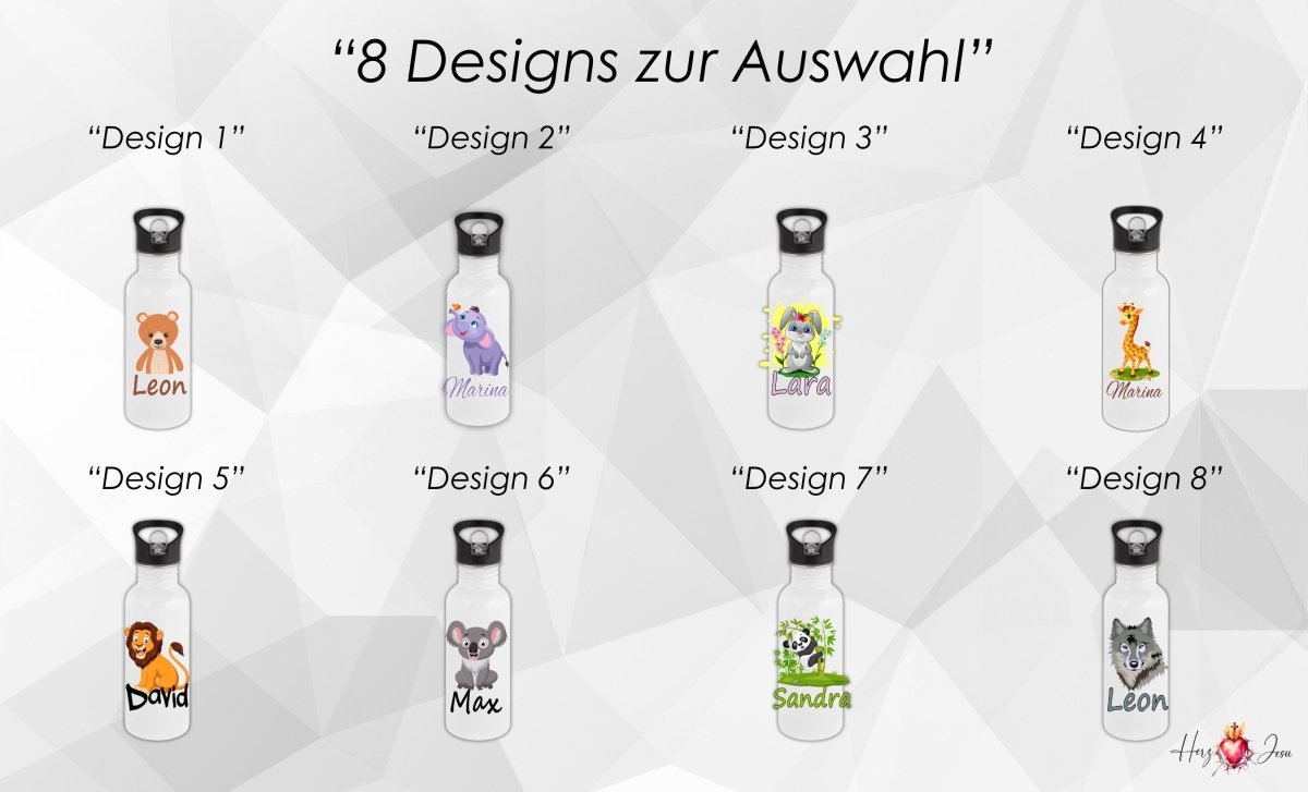 Personalisierte Trinkflasche mit Namen Thermobecher Geburtstag Tiere_0015E - Herz Jesu