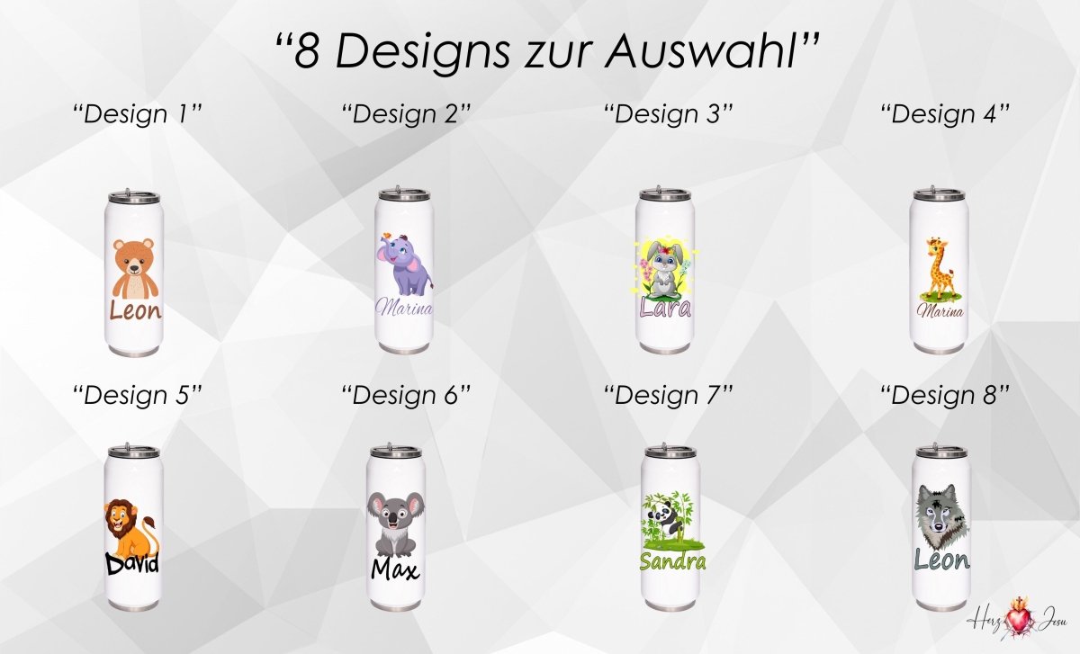 Personalisierte Trinkflasche mit Namen Thermobecher Geburtstag Tiere_0015E - Herz Jesu
