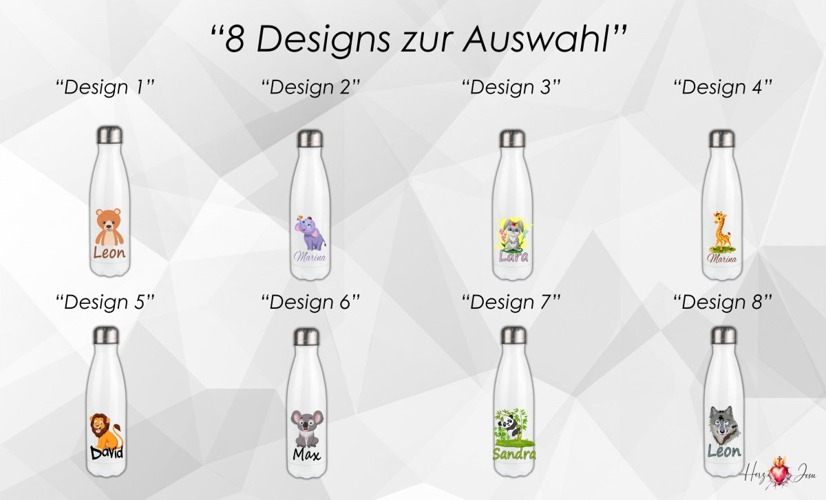 Personalisierte Trinkflasche mit Namen Thermobecher Geburtstag Tiere_0015E - Herz Jesu