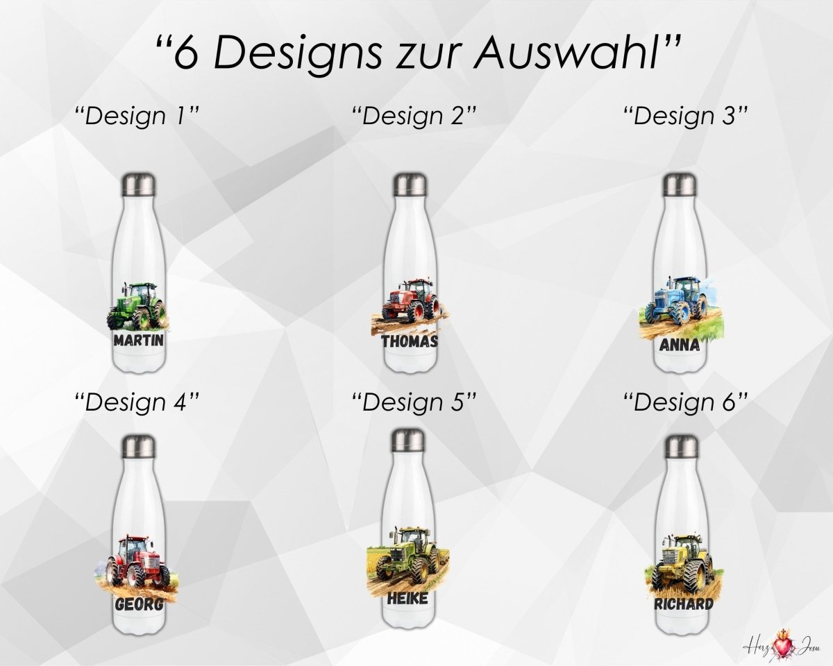 Personalisierte Trinkflasche mit Namen Thermobecher Geburtstag Traktor_0026E - Herz Jesu