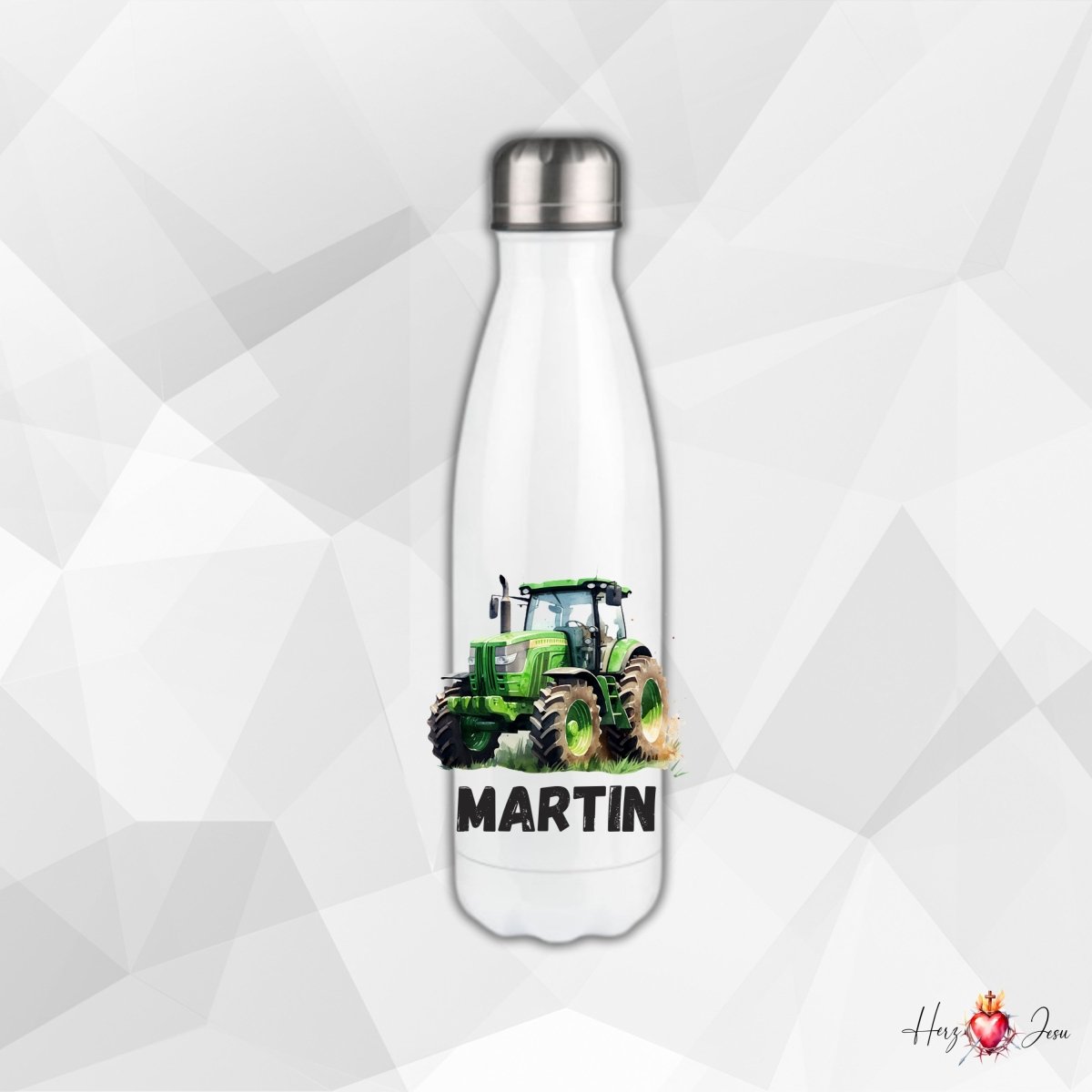 Personalisierte Trinkflasche mit Namen Thermobecher Geburtstag Traktor_0026E - Herz Jesu