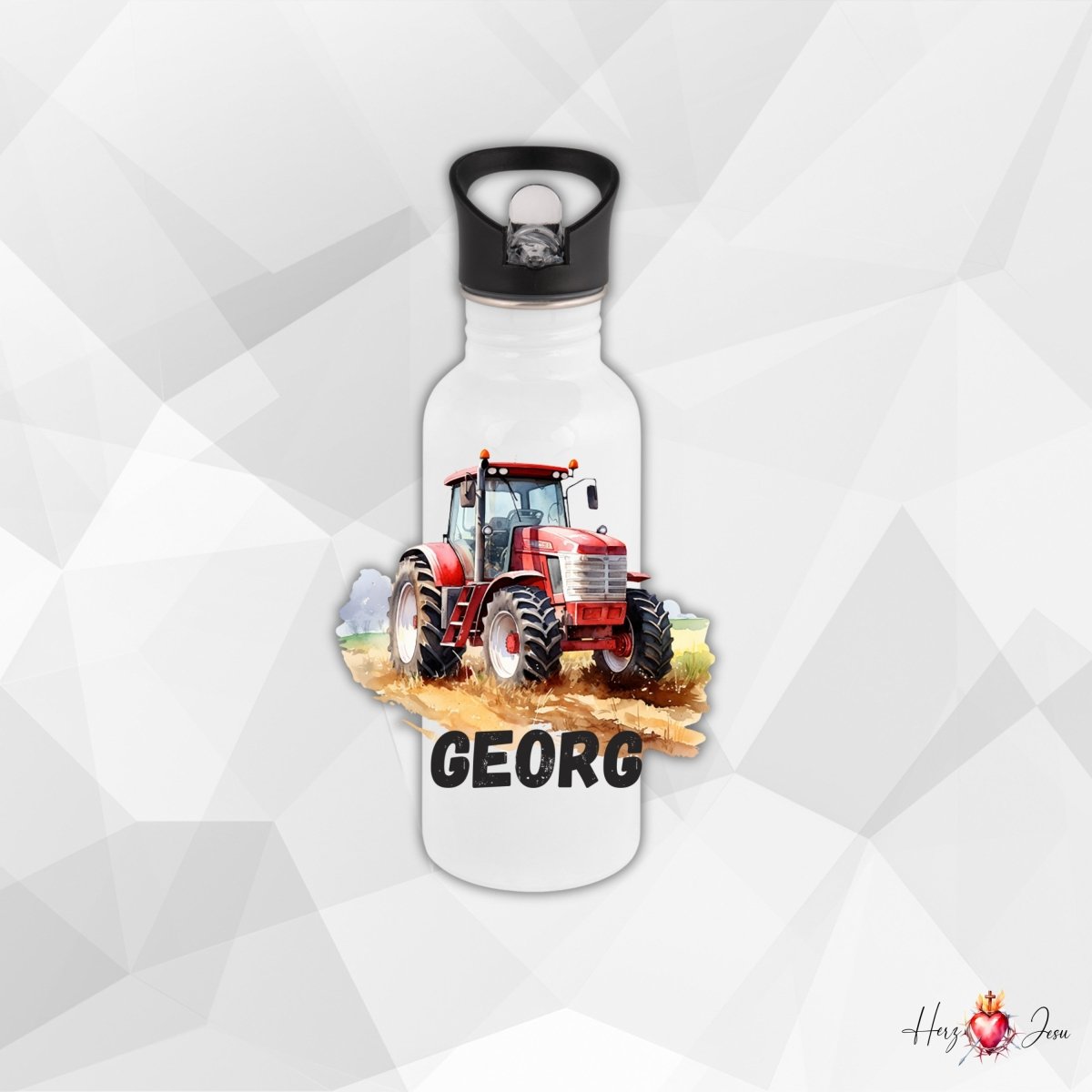 Personalisierte Trinkflasche mit Namen Thermobecher Geburtstag Traktor_0026E - Herz Jesu
