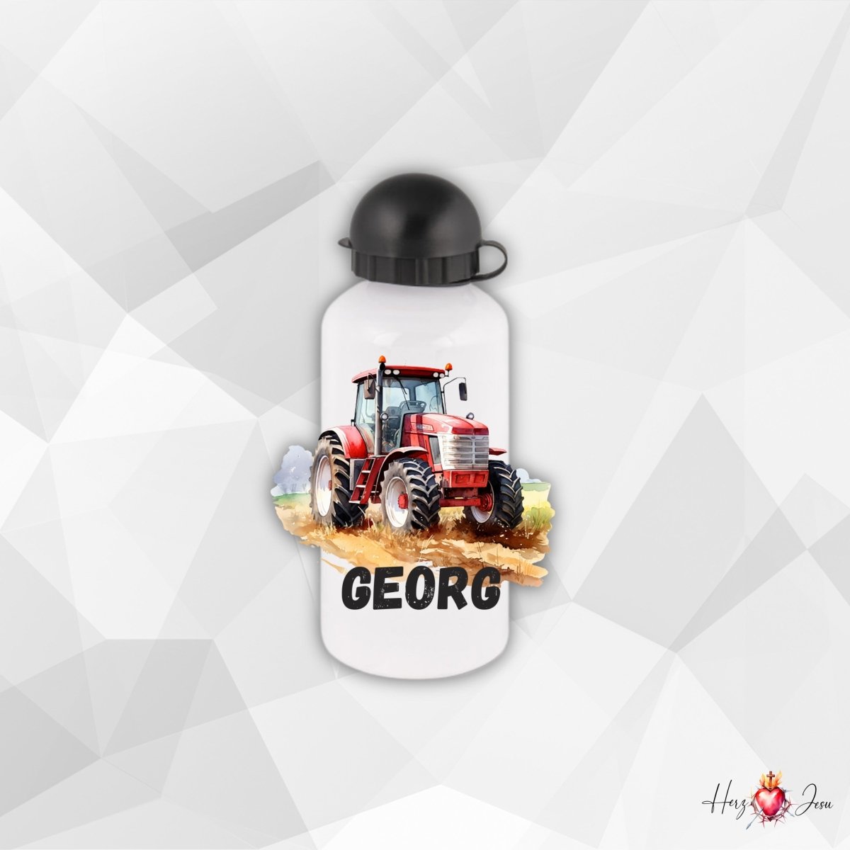 Personalisierte Trinkflasche mit Namen Thermobecher Geburtstag Traktor_0026E - Herz Jesu