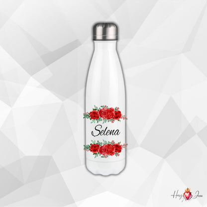 Personalisierte Trinkflasche mit Namen Wasserflasche Blumen Motiv Thermobecher_014E - Herz Jesu