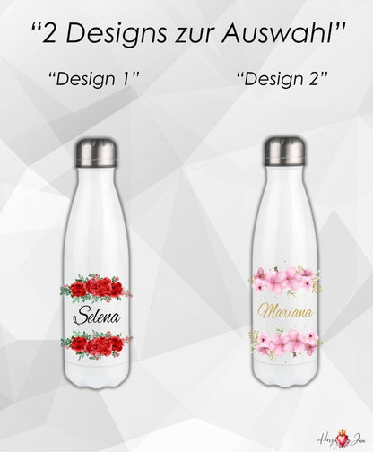 Personalisierte Trinkflasche mit Namen Wasserflasche Blumen Motiv Thermobecher_014E - Herz Jesu