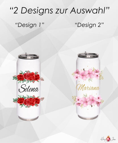 Personalisierte Trinkflasche mit Namen Wasserflasche Blumen Motiv Thermobecher_014E - Herz Jesu