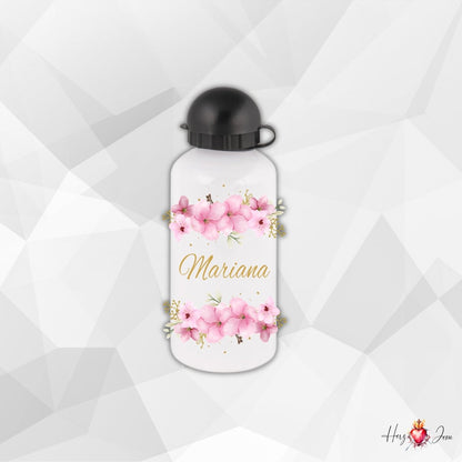 Personalisierte Trinkflasche mit Namen Wasserflasche Blumen Motiv Thermobecher_014E - Herz Jesu