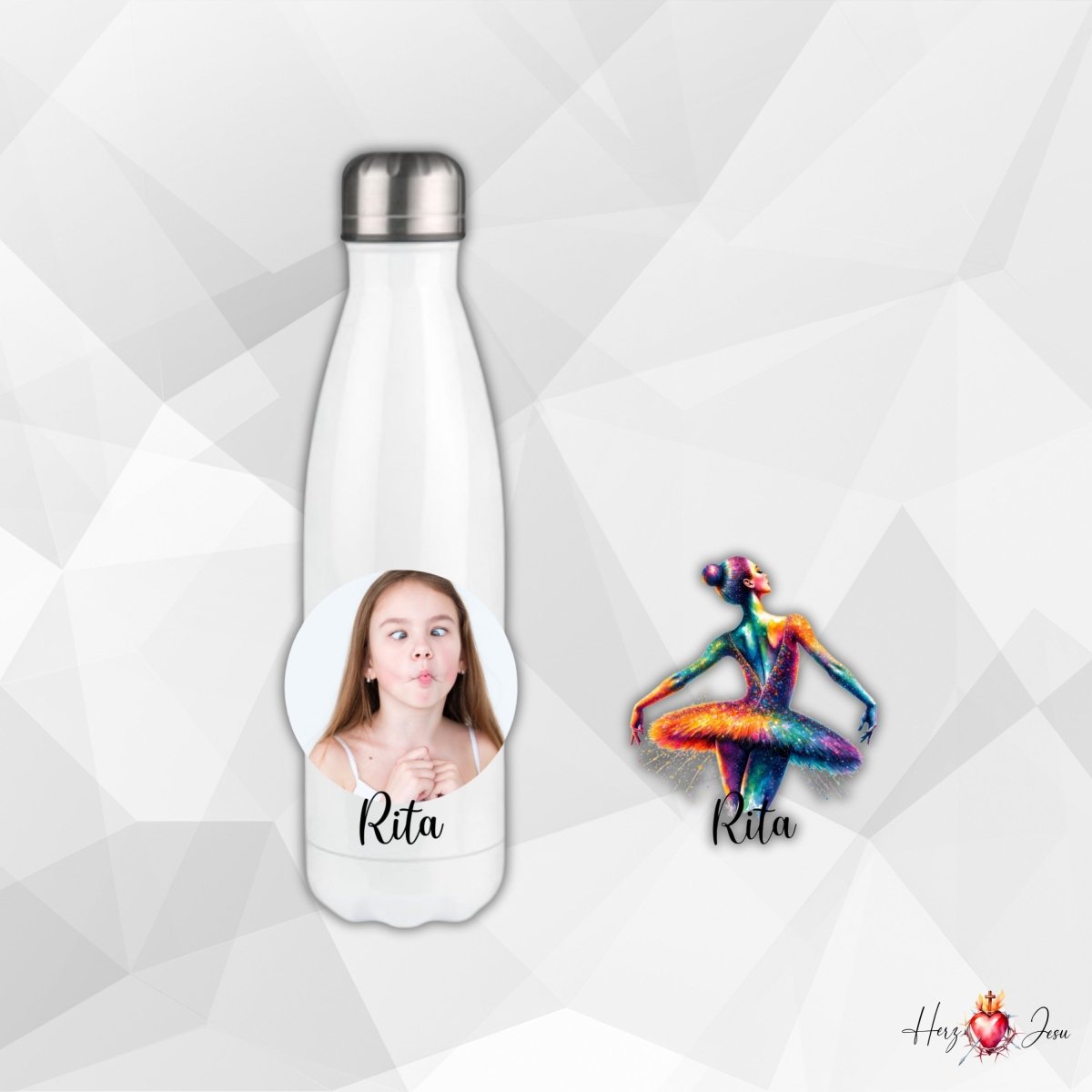 Personalisierte Trinkflasche mit Namen/Bild Wasserflasche Geburtstag Geschenkidee_0001E - Herz Jesu