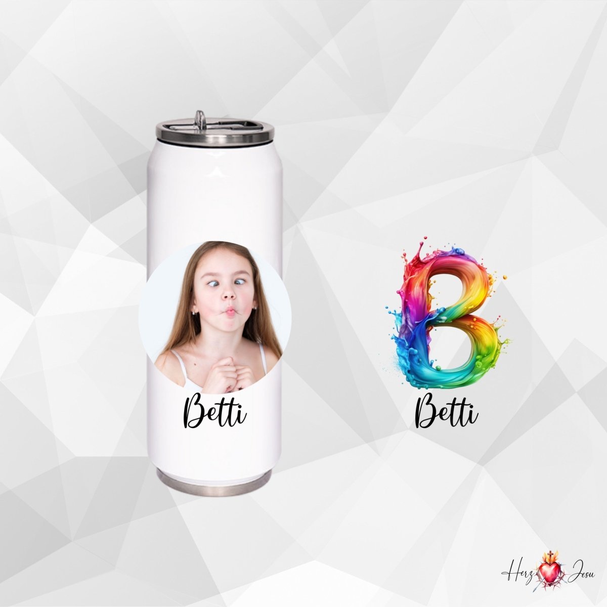 Personalisierte Trinkflasche mit Namen/Bild Wasserflasche Geburtstag Geschenkidee_0001E - Herz Jesu