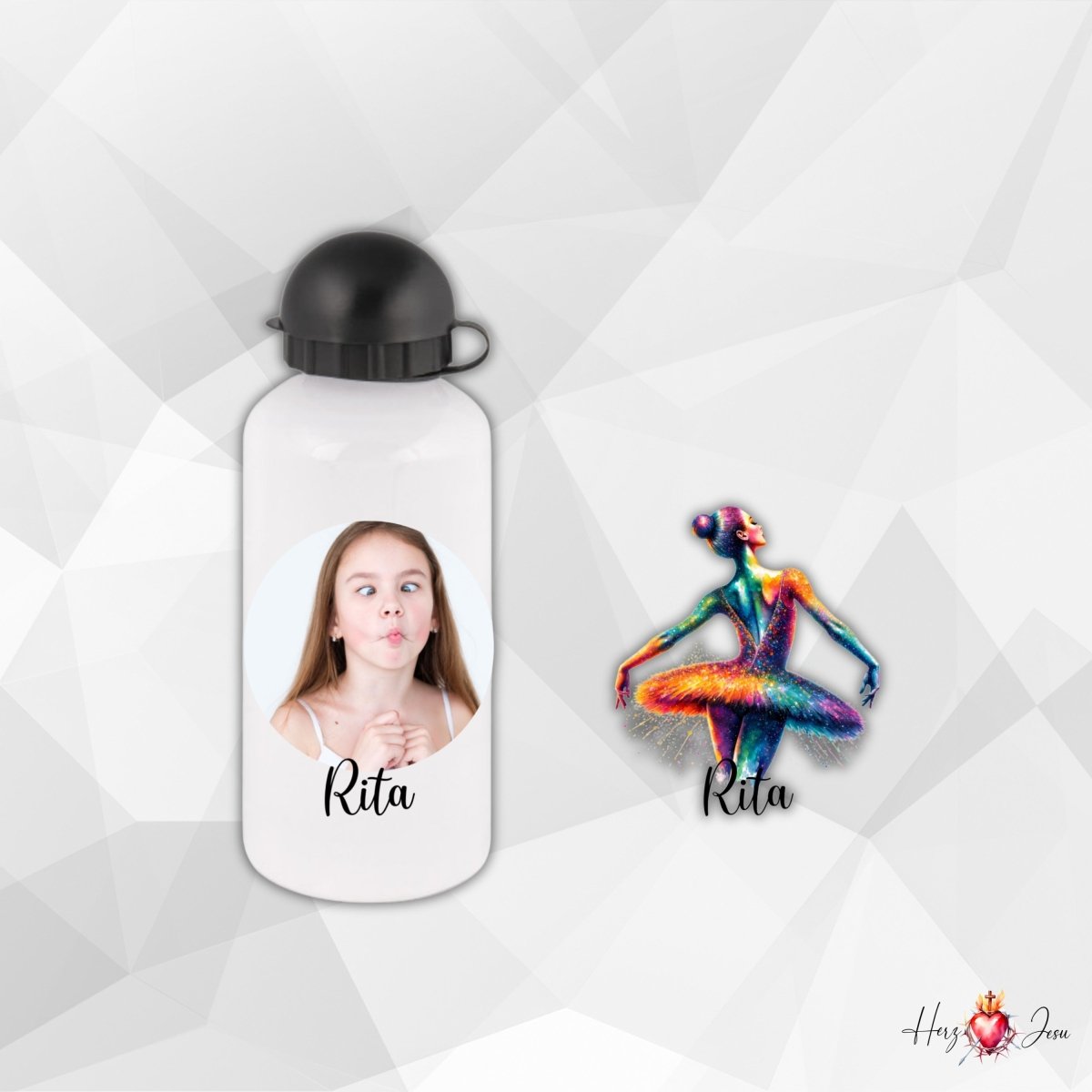 Personalisierte Trinkflasche mit Namen/Bild Wasserflasche Geburtstag Geschenkidee_0001E - Herz Jesu
