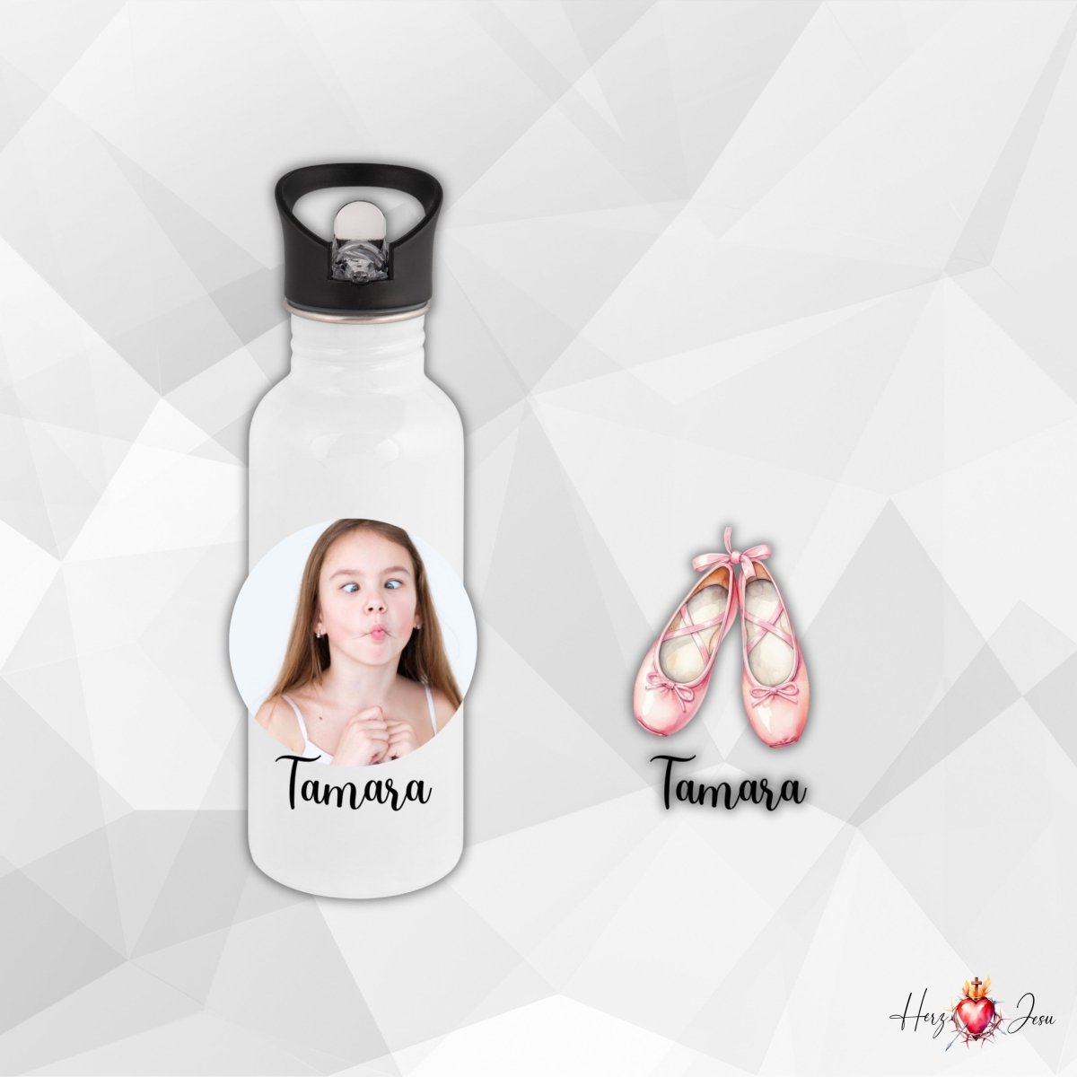 Personalisierte Trinkflasche mit Namen/Bild Wasserflasche Geburtstag Geschenkidee_0001E - Herz Jesu