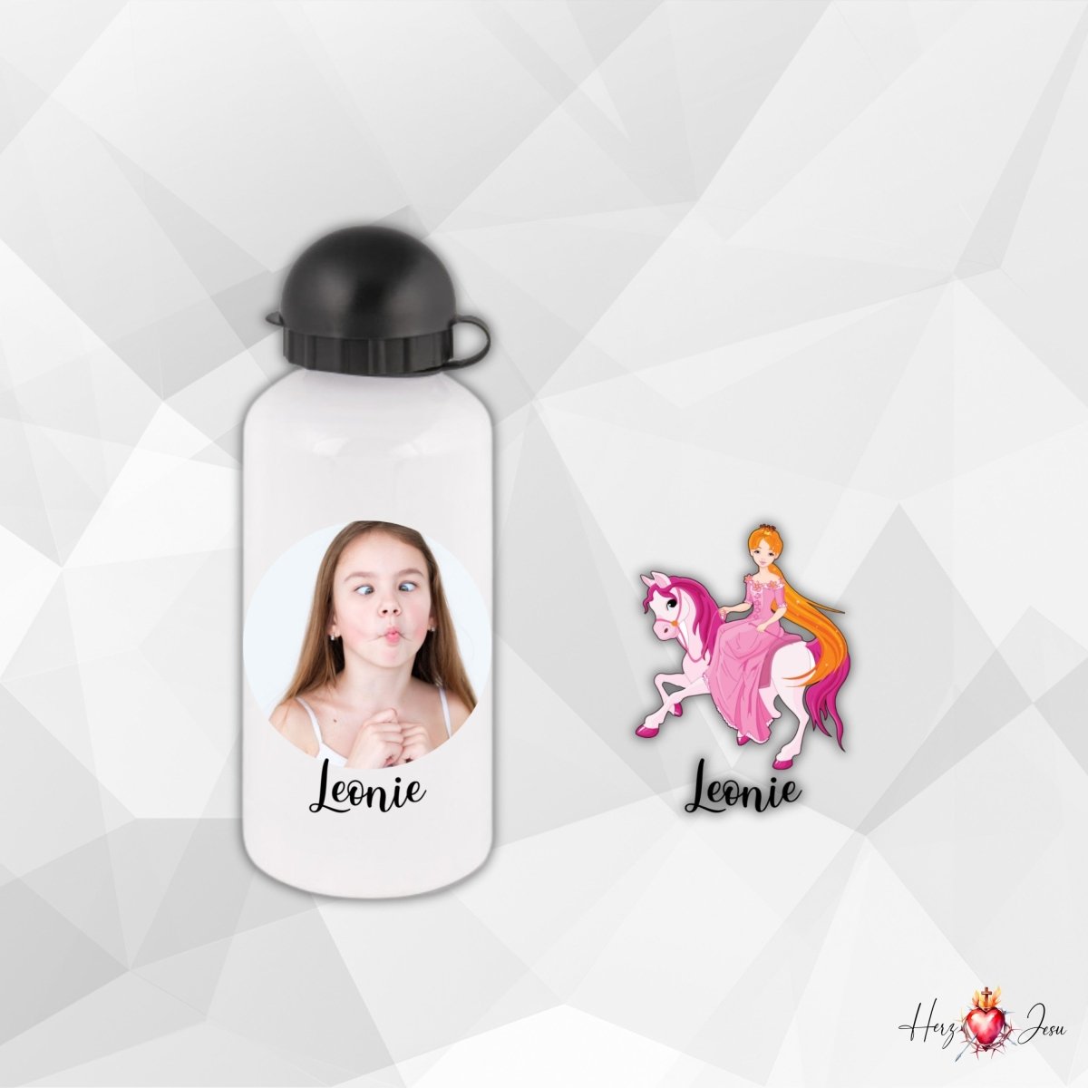 Personalisierte Trinkflasche mit Namen/Bild Wasserflasche Geburtstag Geschenkidee_0001E - Herz Jesu