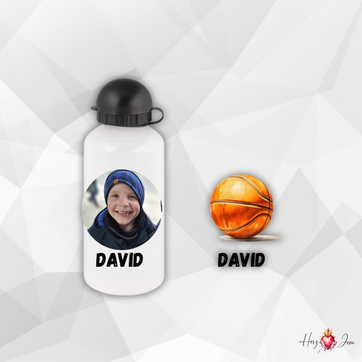 Personalisierte Trinkflasche mit Namen/Bild Wasserflasche Geburtstag Geschenkidee_0003E - Herz Jesu