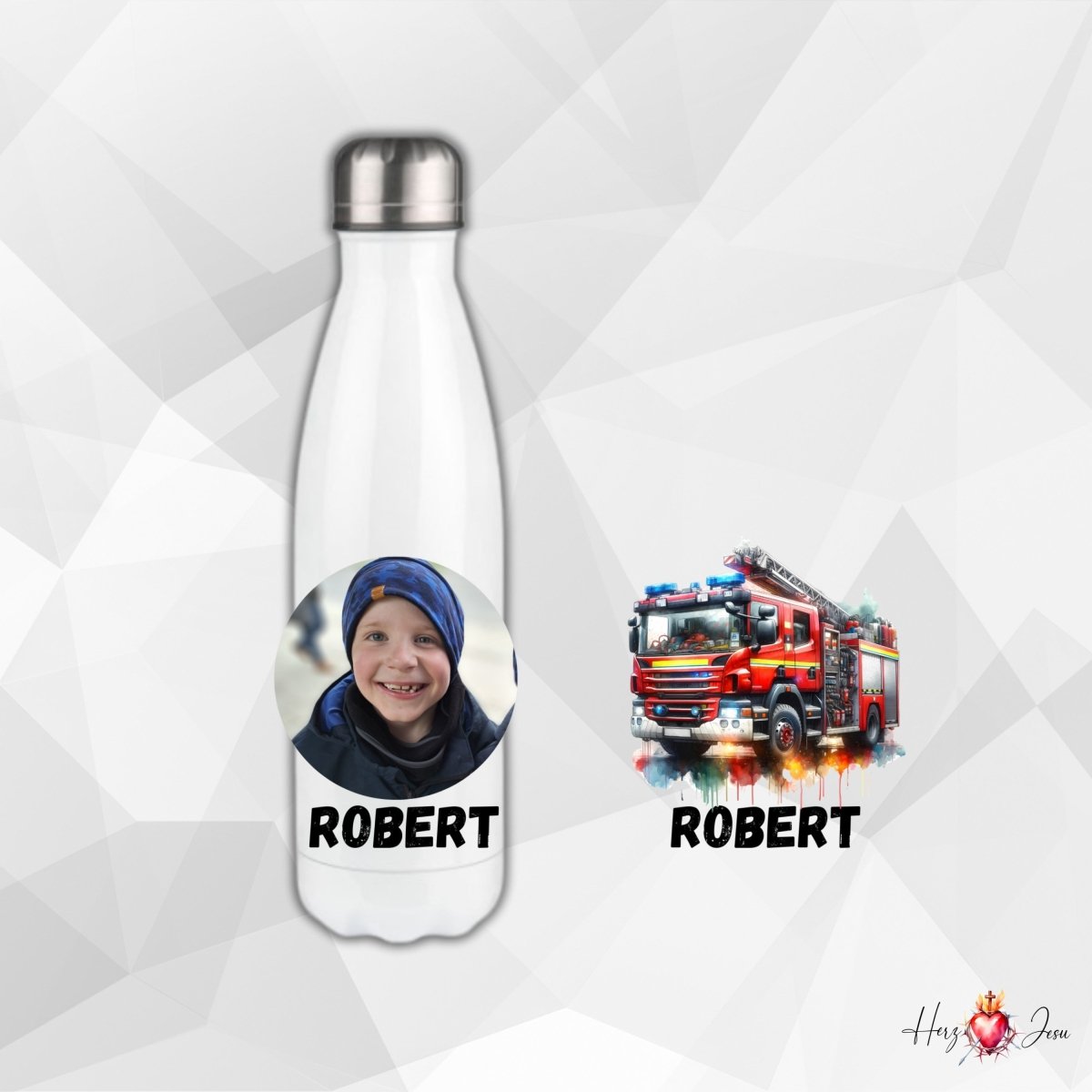 Personalisierte Trinkflasche mit Namen/Bild Wasserflasche Geburtstag Geschenkidee_0003E - Herz Jesu