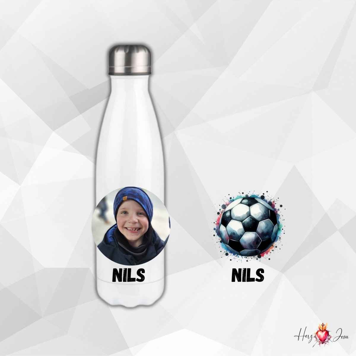 Personalisierte Trinkflasche mit Namen/Bild Wasserflasche Geburtstag Geschenkidee_0003E - Herz Jesu