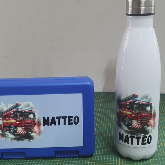 Personalisierte Brotzeitbox & Trinkflasche | Feuerwehr Kinder