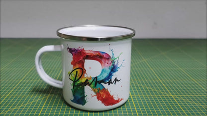 Personalisierte Emaille Tasse mit Namen Edelstahl Tasse Regenbogen_014H